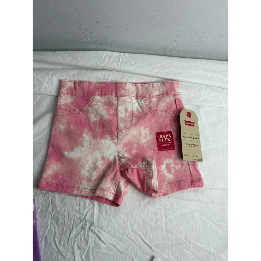 Levi's Flex Kids Girls Pink Tie Dye Pull On Shorts Elastic Waist Stretch Size 5